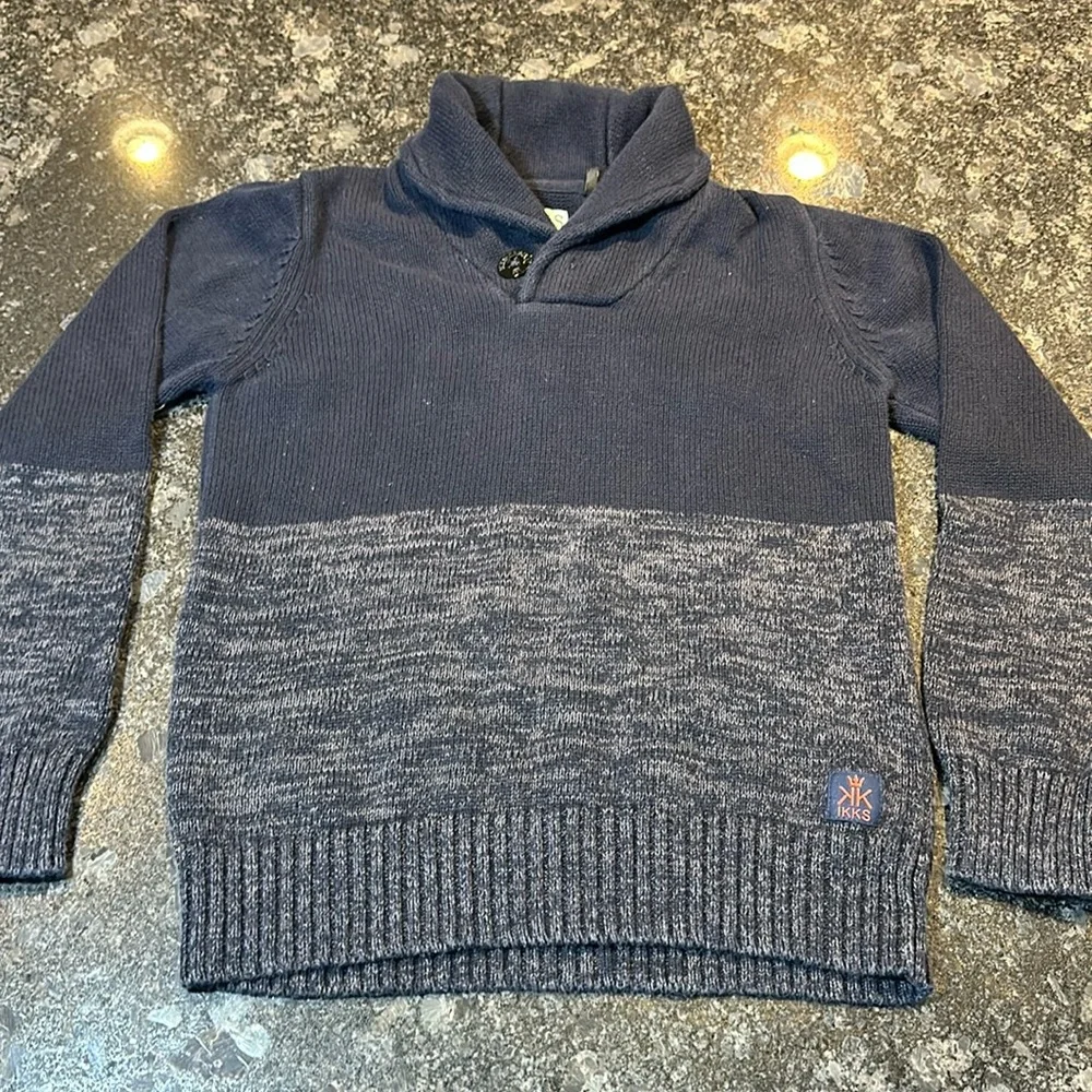 IKKS Toddler Boys Knitted Sweater navy & Heathered Blue Size 10